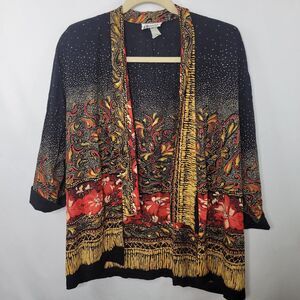 Design Of California VTG Black Floral Long Sleeve Cardigan Women's Size Large